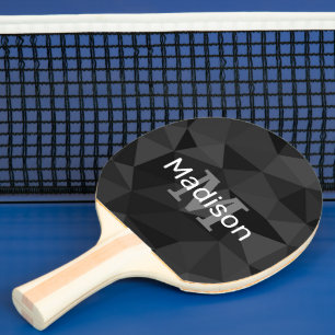 Raquete De Ping Pong Cinza escura Padrão geométrico de malha preto Mono