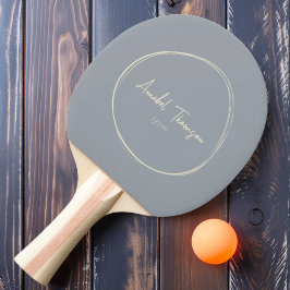 Raquete De Ping Pong Cinza-Rola Moderno de Meados do Século com Nome