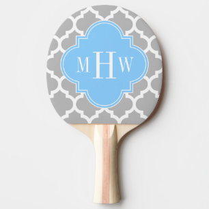 Raquete De Ping Pong Cinza White Marroquino #5 Sky Blue 3 Monograma Ini