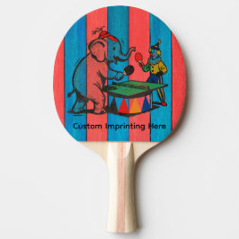 Raquete De Ping Pong Circo, Cores de Madeira, Palhaço e Elefante, Perso