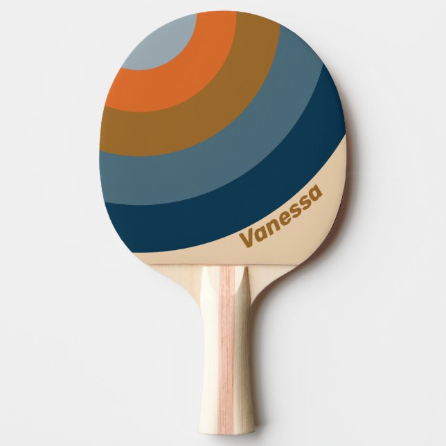 Raquete De Ping Pong Círculo com Faixa no Horizonte Índigo com Nome (Frente)