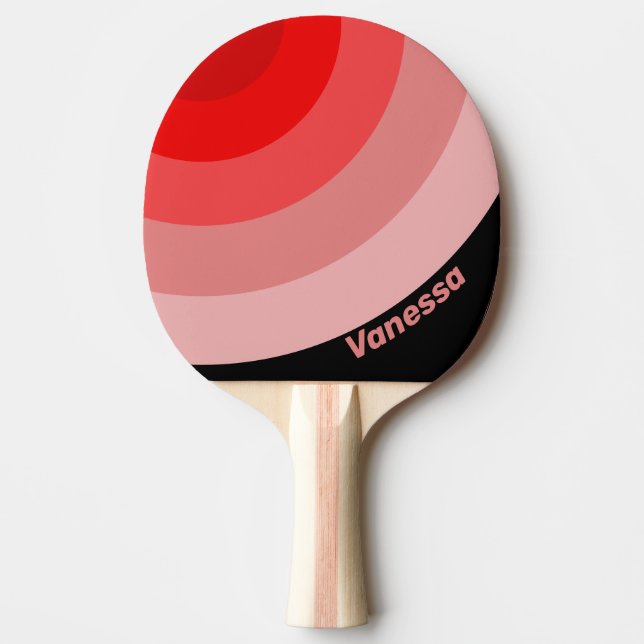 Raquete De Ping Pong Círculo com Listra Fade Carmesim com Nome (Frente)