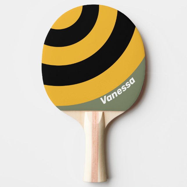 Raquete De Ping Pong Círculo com Listras Oliva Nocturna com Nome (Frente)
