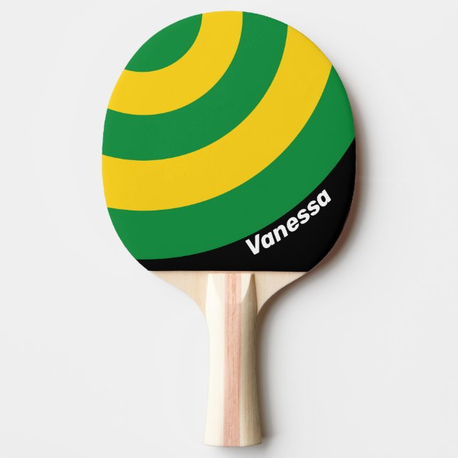 Raquete De Ping Pong Círculo de Faixa de Palma Tropical Retro com Nome (Frente)