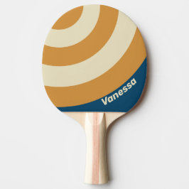 Raquete De Ping Pong Círculo de Faixa Onda Azul Retro com Nome