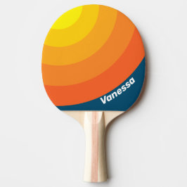 Raquete De Ping Pong Círculo do Sol Mar Vintage com Nome em Listras