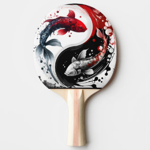 Raquete De Ping Pong Círculo Koi Fish Taiji Arte Japonesa Preta E Branc