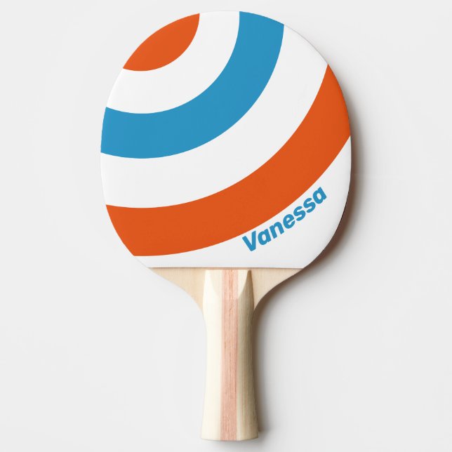 Raquete De Ping Pong Círculo Listrado Nostálgico de Verão com Nome (Frente)