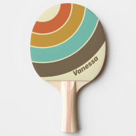 Raquete De Ping Pong Círculo Vintage Retro Arco-íris com Listras e Nome