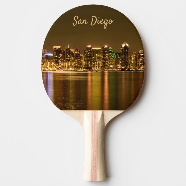 Raquete De Ping Pong Cityscape Skyline California Souvenir San Diego (Frente)