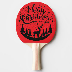 Raquete De Ping Pong Clássico, Feliz Vestido de Natal e Design de Árvor