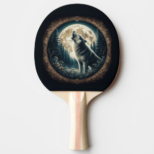 Raquete De Ping Pong Clássico, vintage lobo e lua