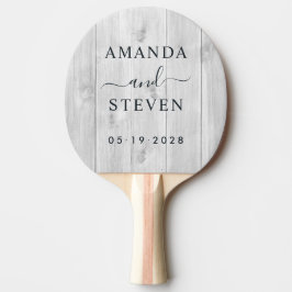 Raquete De Ping Pong Clean Light Gray Couple Names with Wedding Date