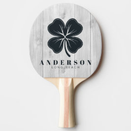 Raquete De Ping Pong Clean Light Gray Wooden Four Leaf Clover with Name