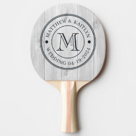 Raquete De Ping Pong Clean Light Gray Wooden Wedding Monogram