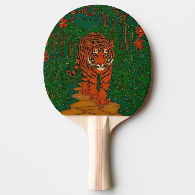 Raquete De Ping Pong Cloisonne Art Tiger on the Jungle Path (Frente)