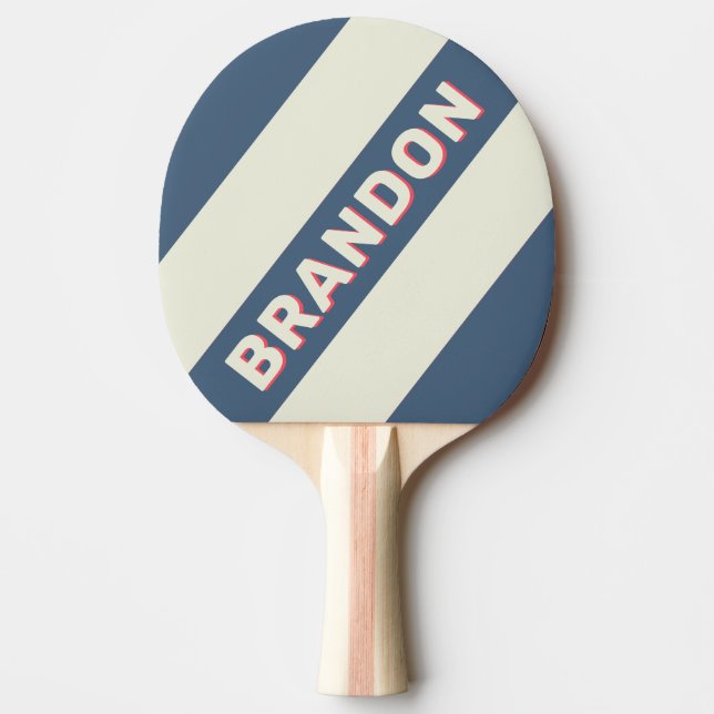 Raquete De Ping Pong Clube de Praia Retro Bold Listrado com Nome (Frente)