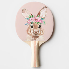 Raquete De Ping Pong Coelhinho De Aquarela Rosa De Pastel Moderno Com F