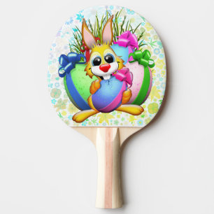 Raquete De Ping Pong Coelho engraçado mordendo um ovo de Páscoa