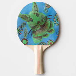 Raquete De Ping Pong coelho verde no bastão azul do ténis de mesa