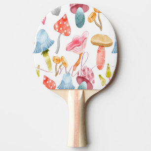 Raquete De Ping Pong Cogumelos em Aquarela Pastel