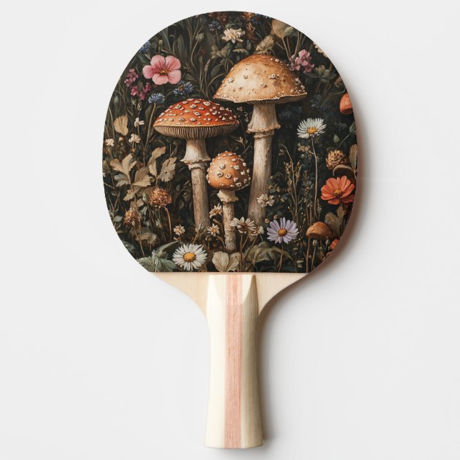 Raquete De Ping Pong Cogumelos Whimsical e flores selvagens Botânica (Frente)