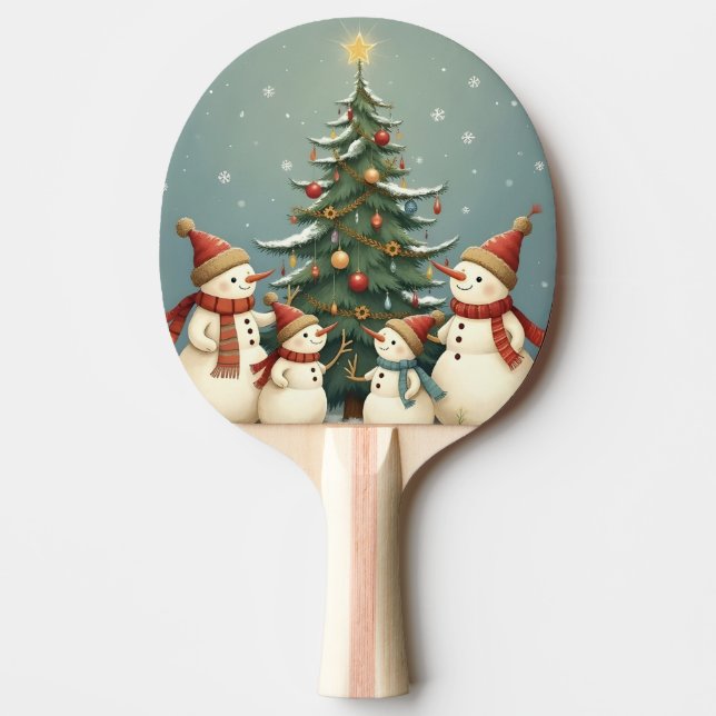 Raquete De Ping Pong Coleção de Natal da Família Festivo Snowman (Frente)