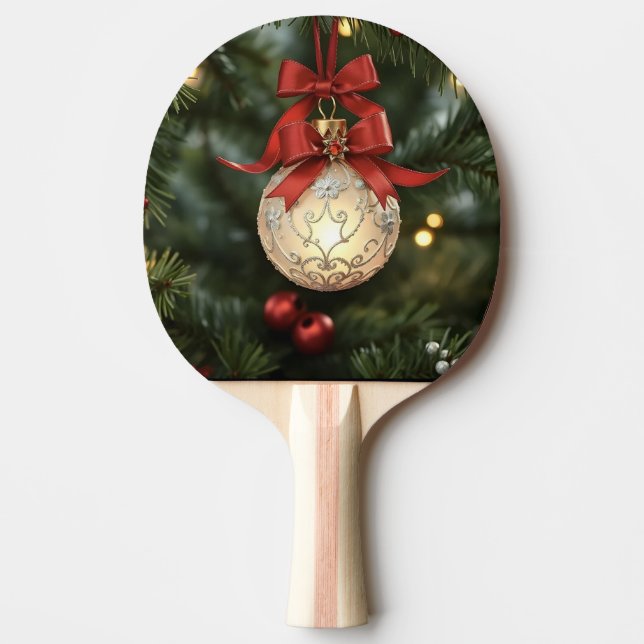Raquete De Ping Pong Coleção Elegante de Enfeites de natal com Arco Ver (Frente)