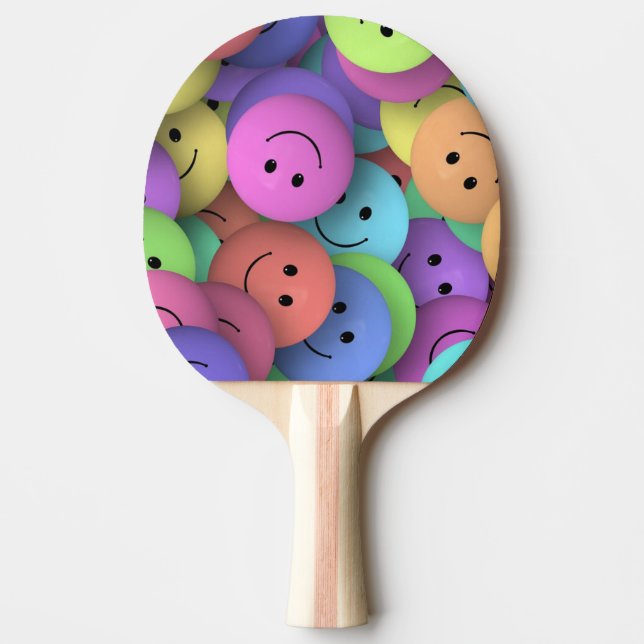 Raquete De Ping Pong Colorful Happy Faces Emoji (Frente)