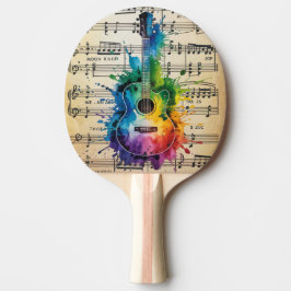 Raquete De Ping Pong Colorida Melodia: Violão Pintado em Música Vintage