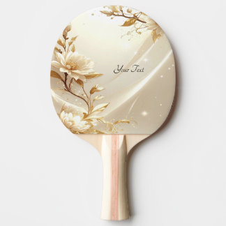 Raquete de Ping Pong com Flores Brancas e Douradas