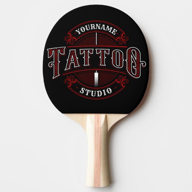 Raquete De Ping Pong Compro Tatto Studio de NOME ADD do Estilo Tradicio (Frente)