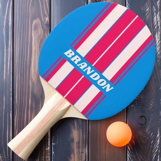 Raquete De Ping Pong Conselho de Esmagamento Azul Retroativo com Nome (Criador carregado)