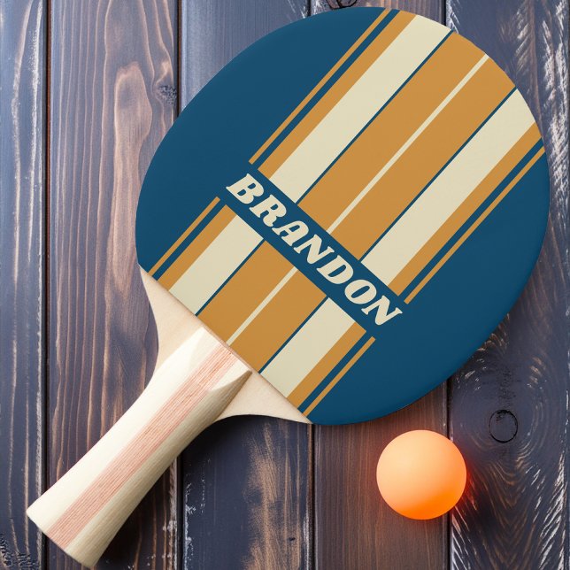 Raquete De Ping Pong Conselho de Onda Azul Retroativa com Nome (Criador carregado)