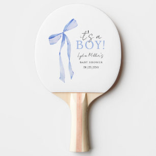 Raquete De Ping Pong Convite de Chuvada de Bebê com Laço Azul, Menino