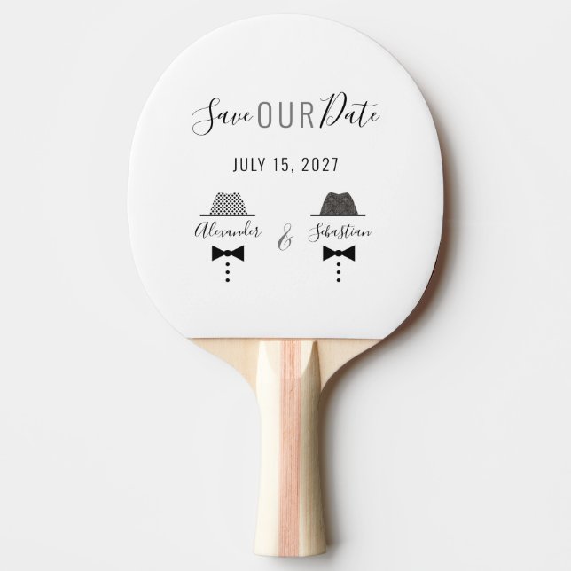 Raquete De Ping Pong Convite de Salvar a Data do Casamento Gay (Frente)
