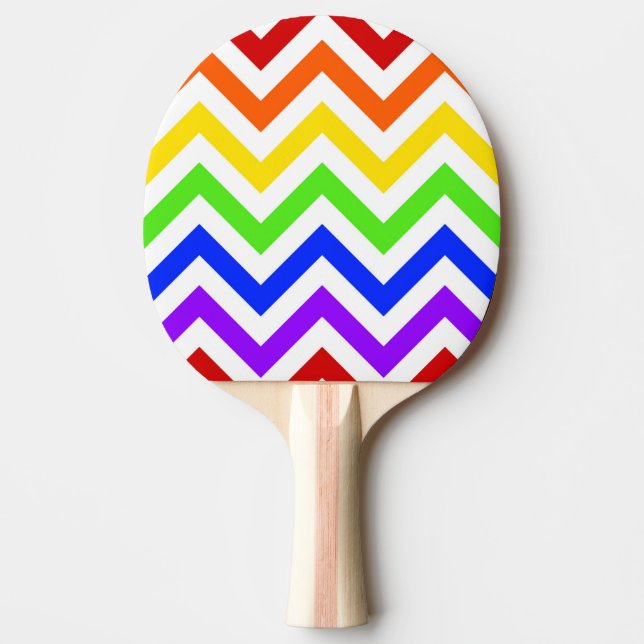 Raquete De Ping Pong Cor Arco-Íris, Padrão ZigZag Grande Branco (Frente)