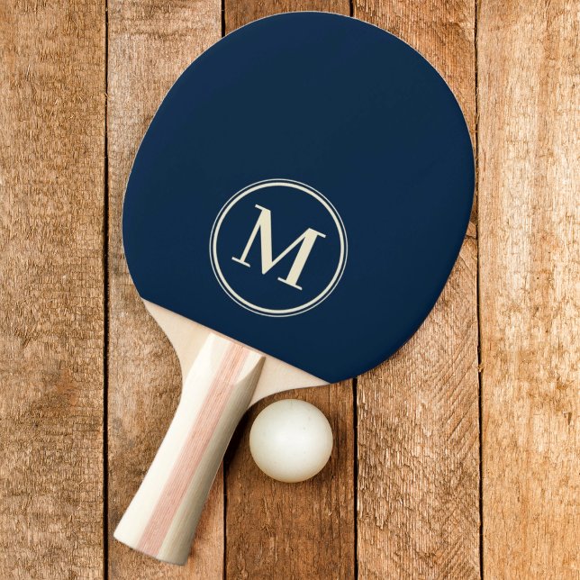 Raquete De Ping Pong Cor Azul Marinho Profundo Sólido Monogramada (Criador carregado)