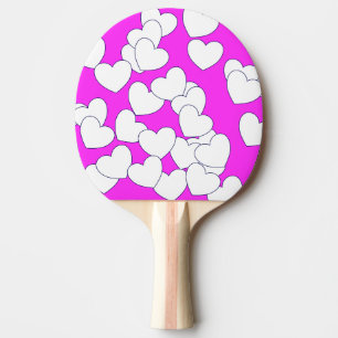 Raquete De Ping Pong Cor-de-rosa impressionante com corações brancos