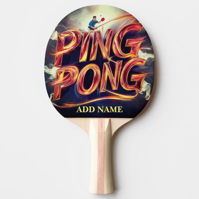 Raquete De Ping Pong cor personalizada de script monograma com nome (Frente)