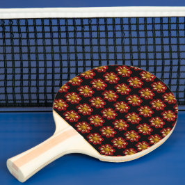 Raquete De Ping Pong Cor Vermelha Dahlia Padrão Floral em Preto