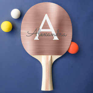 Raquete De Ping Pong Cora o monograma metálico Dourado da folha do ros