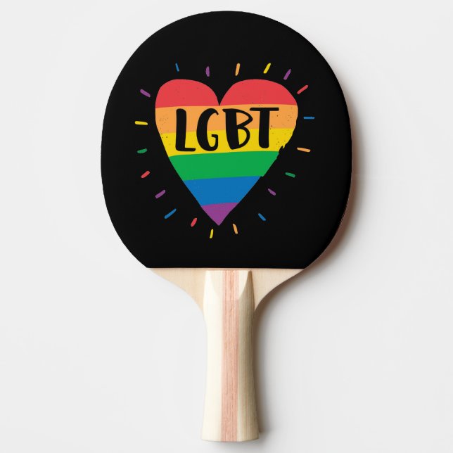 Raquete De Ping Pong Coração Arco-Íris LGBT (Frente)