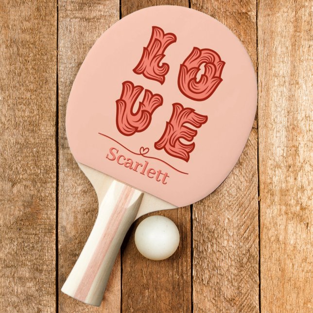 Raquete De Ping Pong Coração de Amor em Rosa com Nome (Criador carregado)