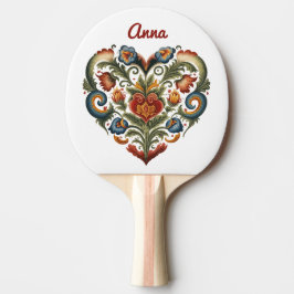 Raquete De Ping Pong Coração de Arte Folclórica Norueguesa Personalizad
