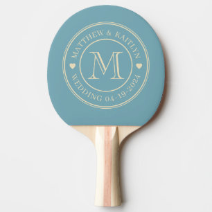 Raquete De Ping Pong Coração de Monograma de Casamento à Tarde com Água