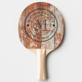 Raquete De Ping Pong Coração de Monograma de Casamento em Madeira de Ce