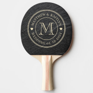 Raquete De Ping Pong Coração de Monograma de Casamento em Pedra de Gran