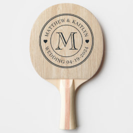 Raquete De Ping Pong Coração de Monograma de Casamento em Pinho Branco