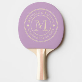 Raquete De Ping Pong Coração de Monograma de Casamento Lilás de Verão d